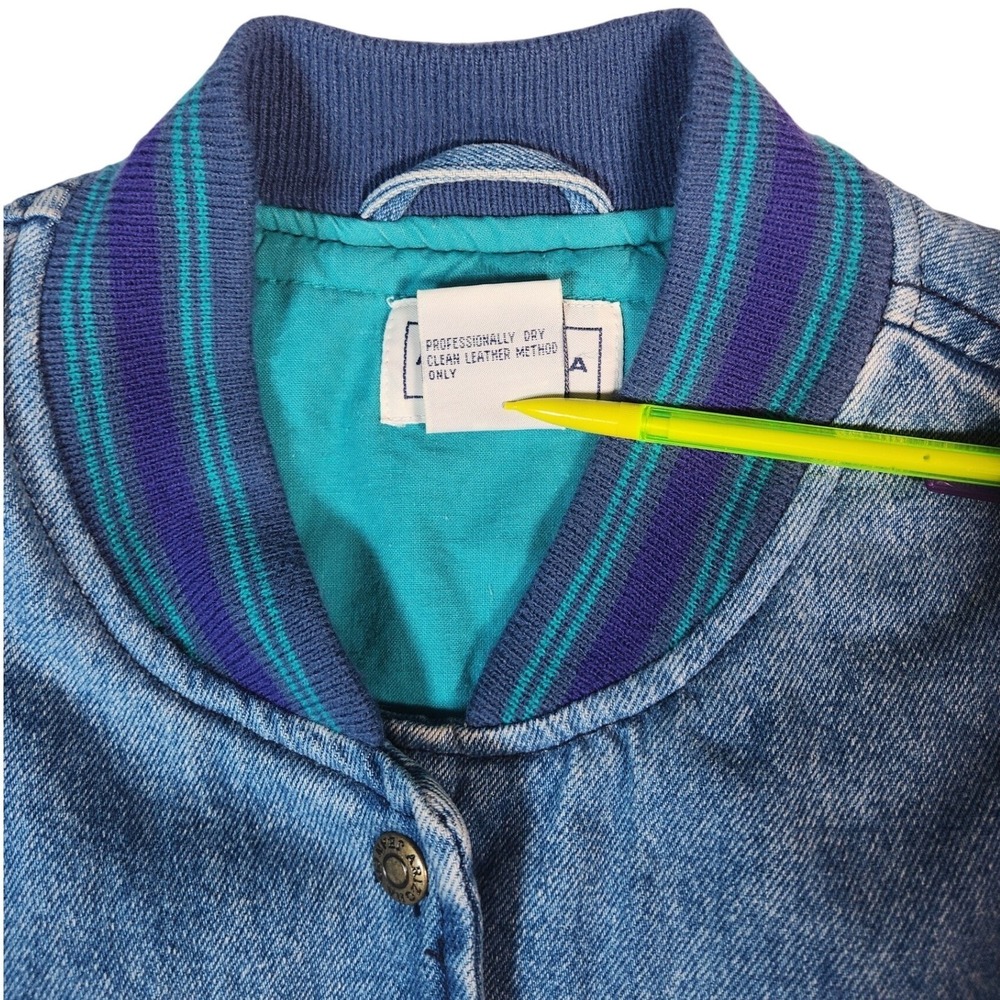 Vintage 90s Arizona Jean Company Denim Suede Bomber Jacket Purple Teal Medium‎ - Picture 9 of 13